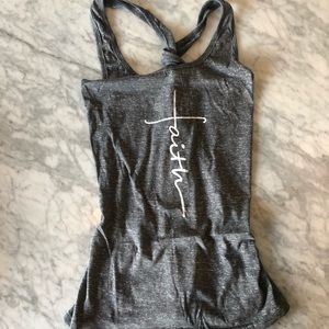 Heather gray Faith cross twist back tank